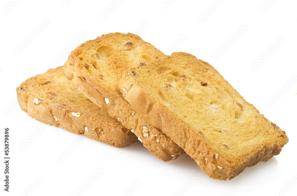 rusk toasted close up over white background rusk toasted close up over white background