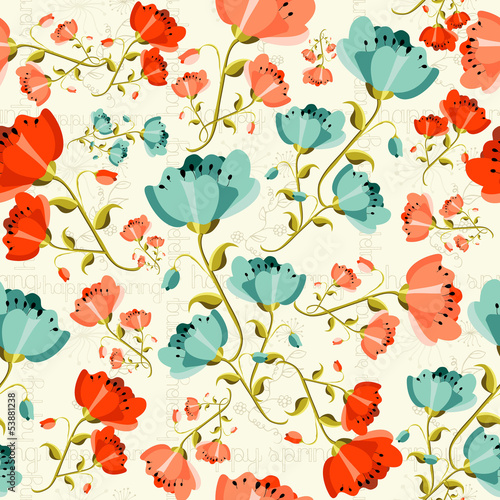 Happy spring Poppy flower pattern