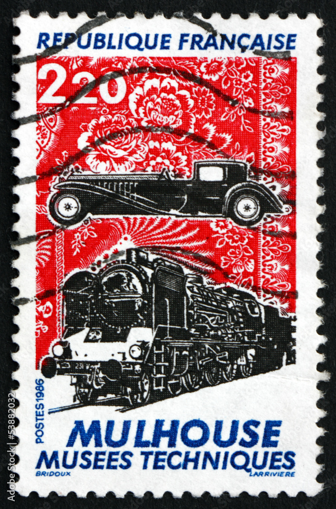 Obraz premium Postage stamp France 1986 Mulhouse Technical Museum