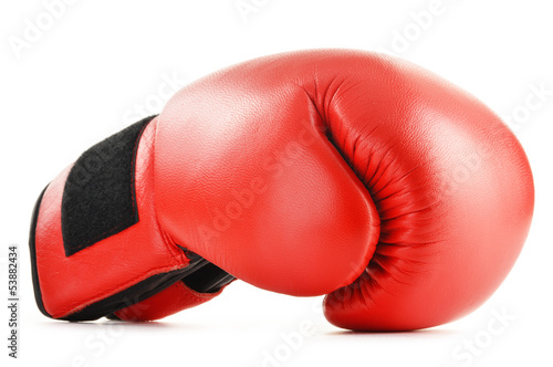 Red leather boxing glove isolated on white © monticellllo