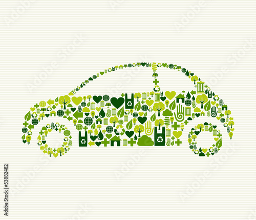 Green car with icons