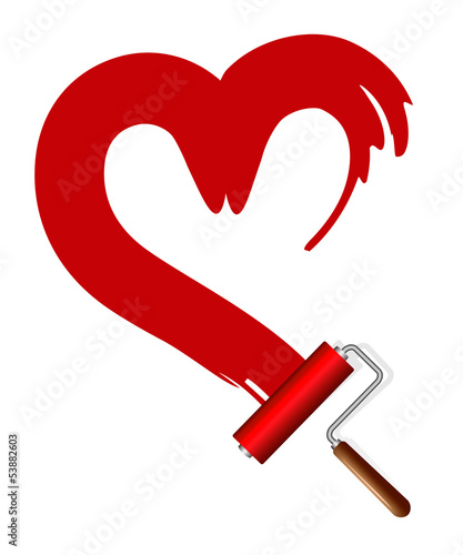 Painting the house. Paint rollers and red heart