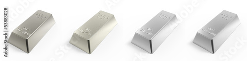 Set of valuable metals ingots on white. 3D photo rendering.