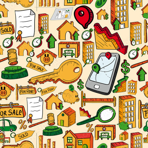 Real estate tree seamless pattern