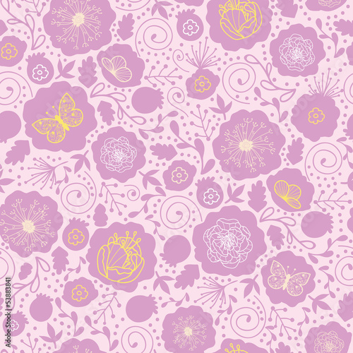 Vector pink and gold florals seamless pattern background with