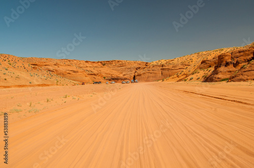 Unpaved road to Antelope Canyon, Page, Arizona within the Navajo