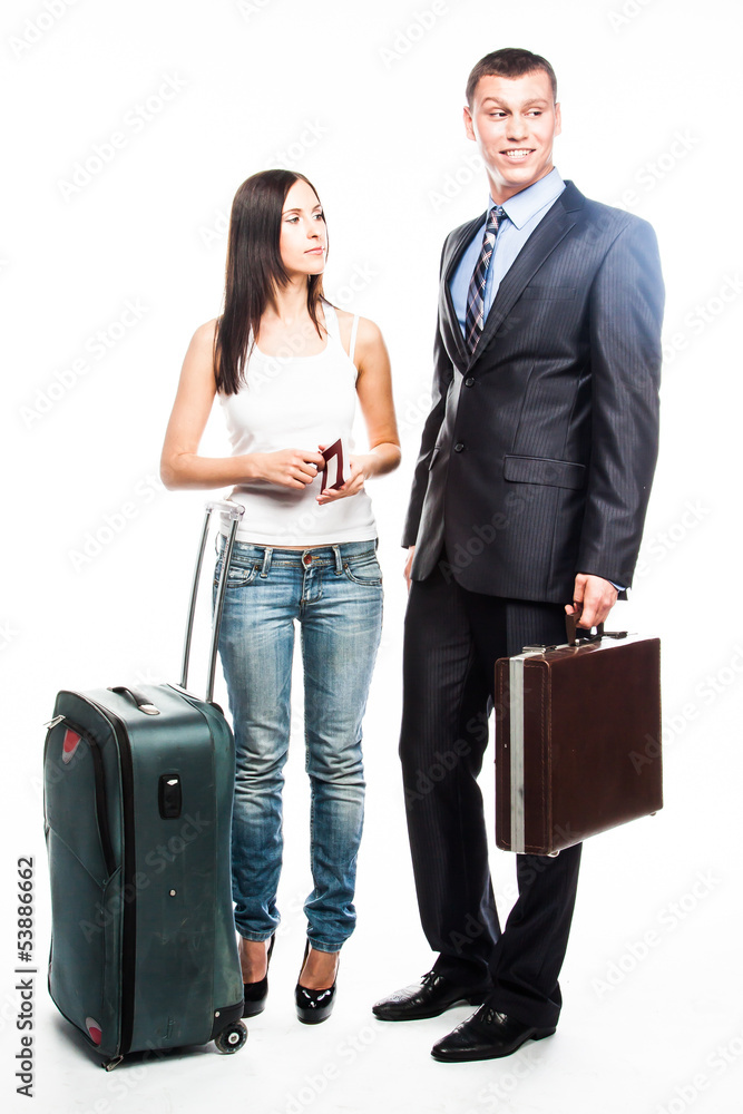 young and beautiful people with a suitcase going on a journey young and beautiful people with a suitcase going on a journey