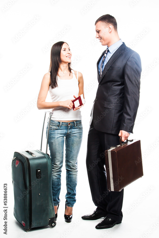 young and beautiful people with a suitcase going on a journey young and beautiful people with a suitcase going on a journey