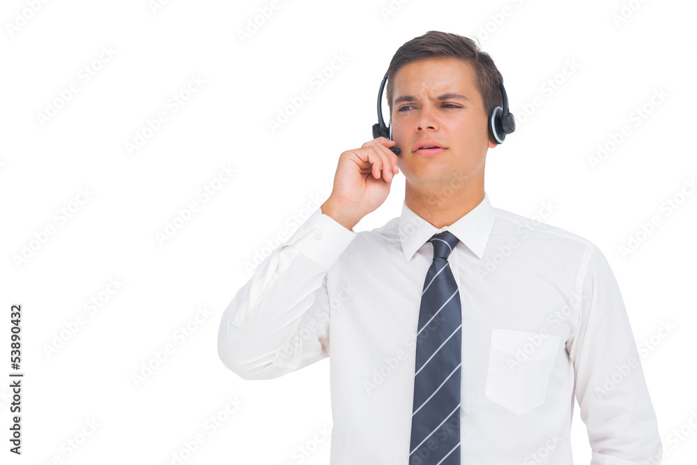 Call centre agent working with headset Call centre agent working with headset