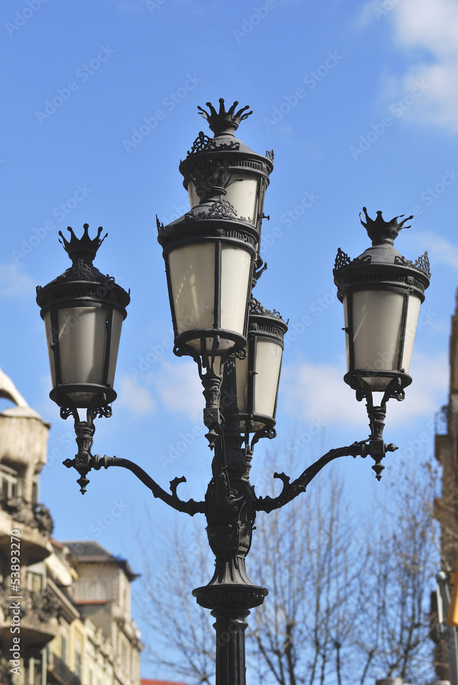 Ornate cast iron lamp post. Barcelona. Spain