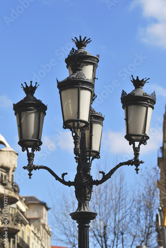 Ornate cast iron lamp post. Barcelona. Spain