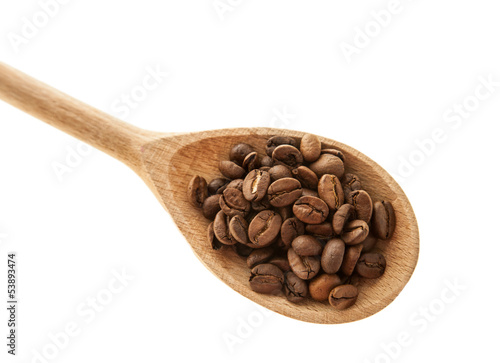 Coffee beans in a wooden spoon