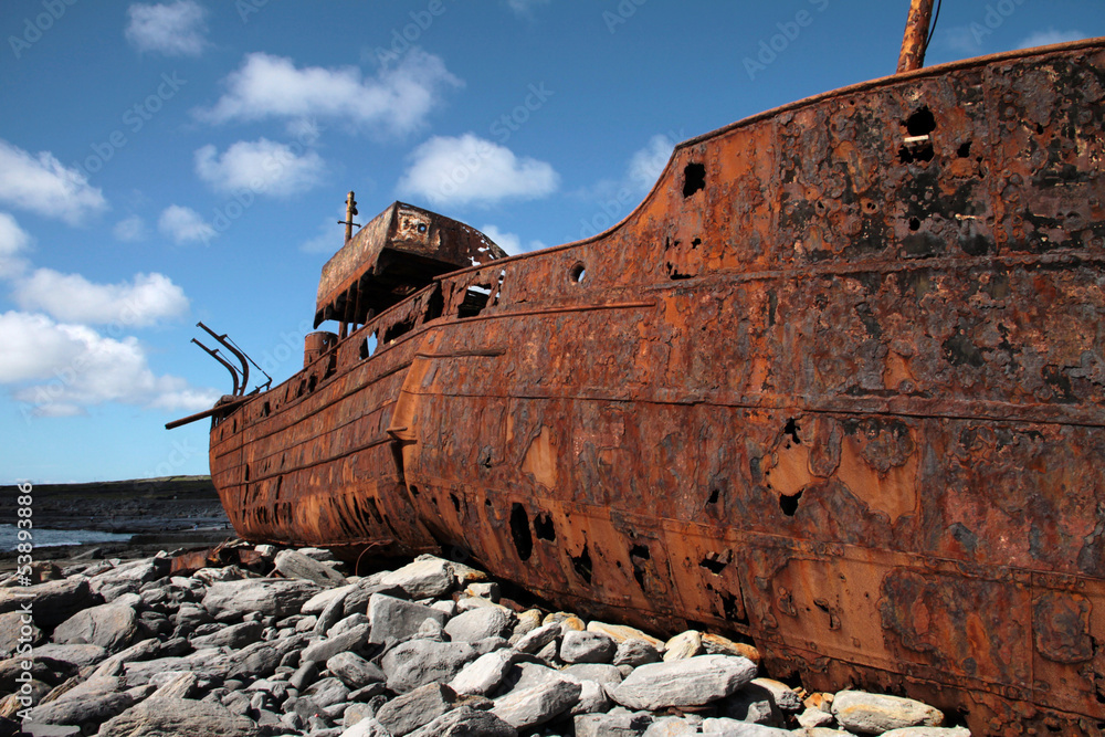 red rust on old sank boat in Inisheer, Aran Islands
