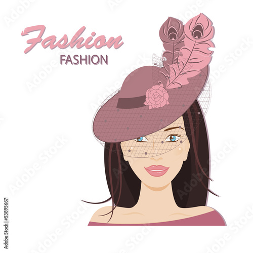 The fashionable young  lady  in a hat with feathers