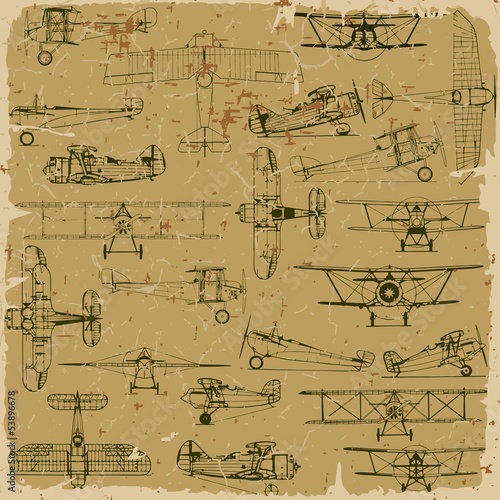 Retro seamless old airplanes pattern