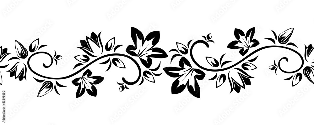 Horizontal seamless vignette with flowers. Vector illustration.