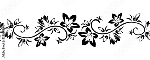 Horizontal seamless vignette with flowers. Vector illustration.
