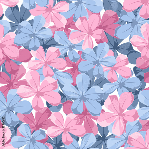 Seamless background with blue and pink flowers. Vector.