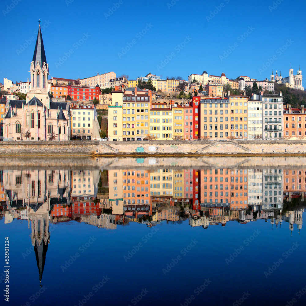 view of Saone river in Lyon city