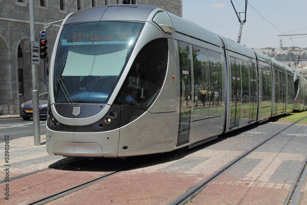 modern tram in old Jerusalem