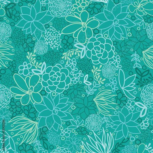 Vector green succulents seamless pattern background with hand