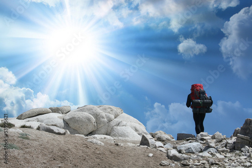 Canvas Print The climb on John Muir Trail with beautiful sky