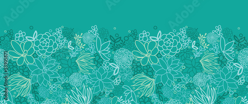 Vector green succulents horizontal seamless pattern background