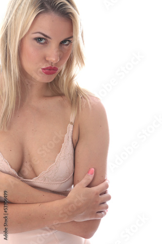 Model Released. Miserable Young Woman Short Tight Mini Dress