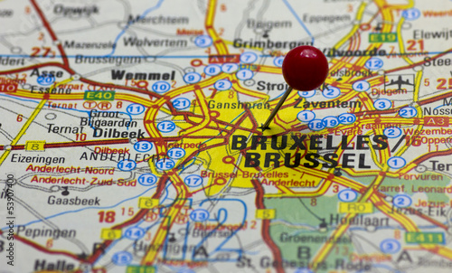 Brussels pointed with red push pin