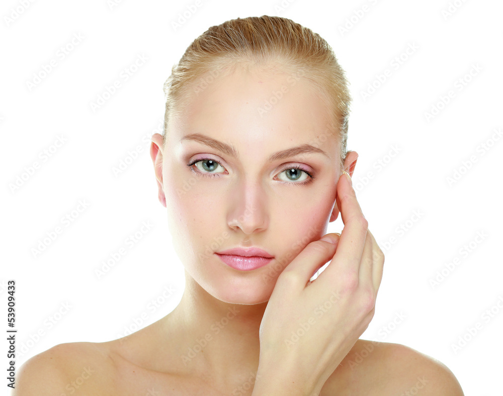 A beautiful woman touching her face, portrait A beautiful woman touching her face, portrait