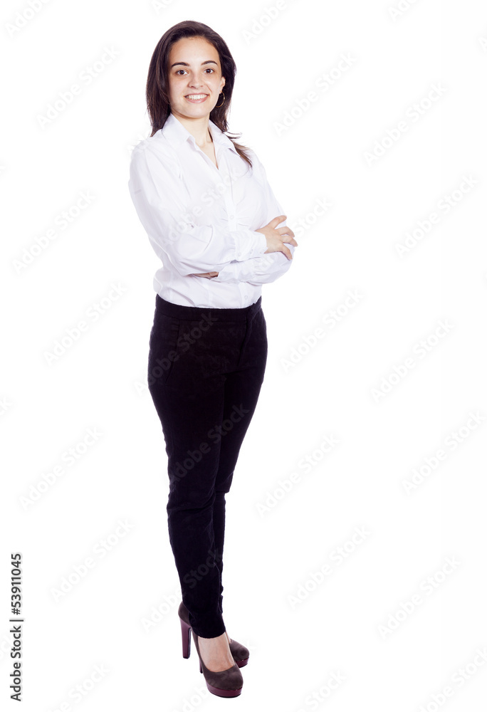 Beautiful business woman with arms crossed - isolated over white Beautiful business woman with arms crossed - isolated over white