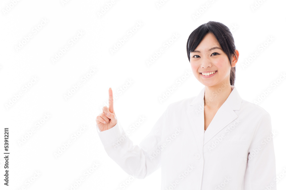 attractive asian doctor showing on white background attractive asian doctor showing on white background