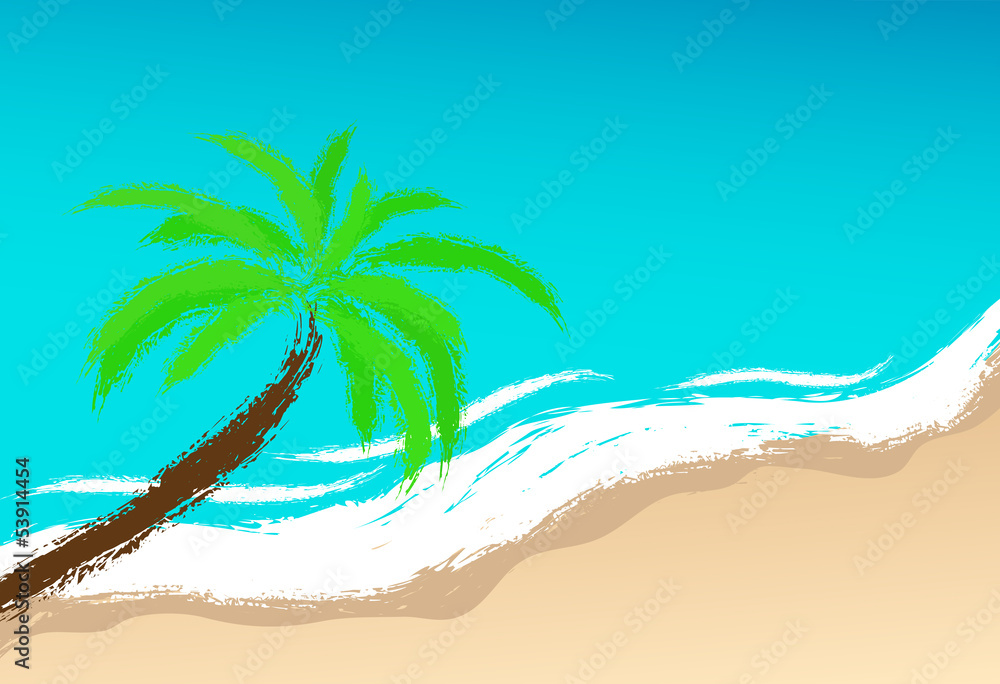 Palm on coast. Vector image for design