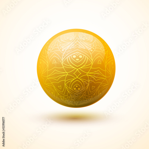 Yellow glossy sphere with pattern