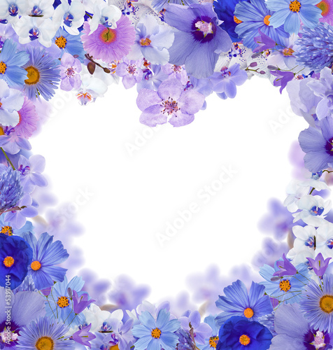 Fototapeta Naklejka Na Ścianę i Meble -  blue heart shape floral frame isolated on white