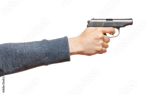 gun in the man's hand, isolated on white