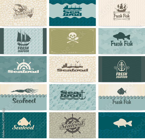 set of business cards on seafood