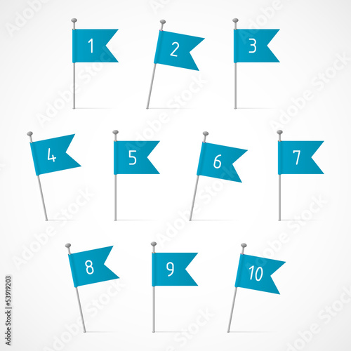 Blue flags with numbers