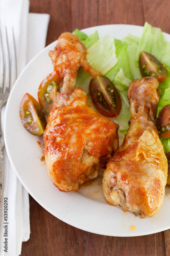 fried chicken with fresh salad fried chicken with fresh salad