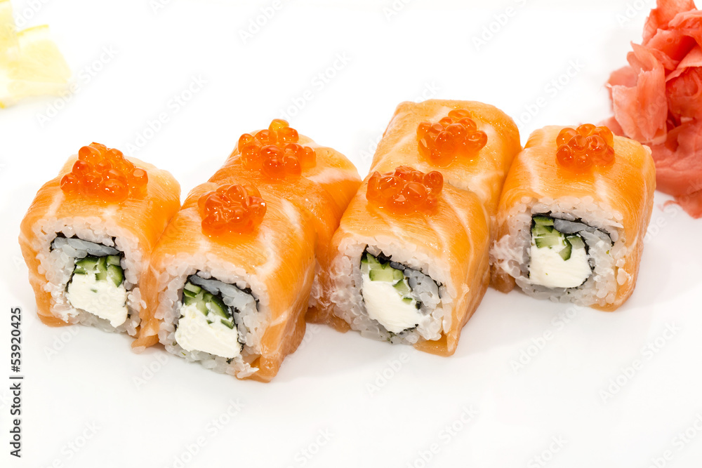 Japanese sushi seafood on a white background Japanese sushi seafood on a white background