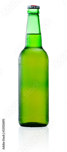 Green Beer Bottle with Condensation isolated on white background
