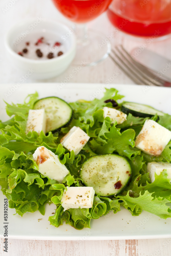 salad with mozzarella on plate salad with mozzarella on plate