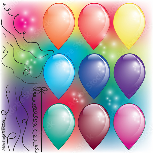 Set of colorful air balloons with threads