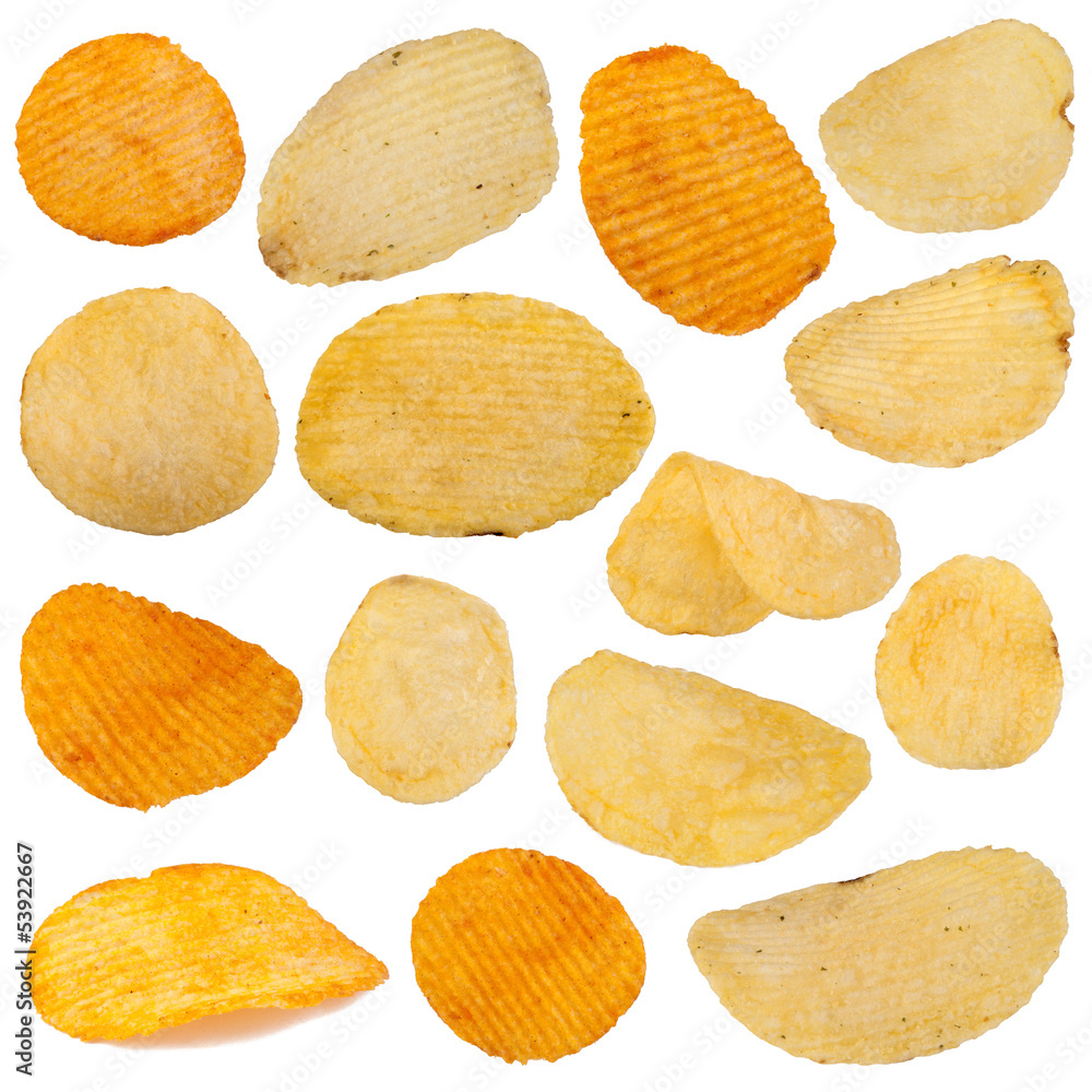 Potato chips isolated on white background Potato chips isolated on white background