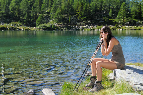 Hiking girl posing at Arpy lake