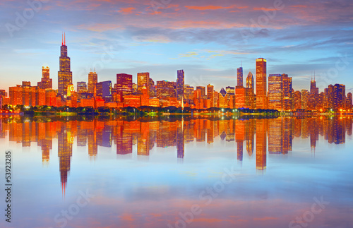 City of Chicago USA, sunset colorful panorama skyline