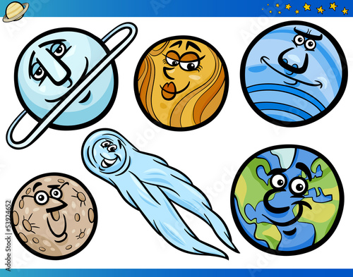 Planets and Orbs Cartoon Characters Set