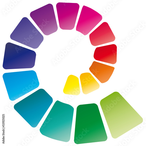 Farbkreis - Logo mit vielen Fragmenten - Spirale - Muschel, Farbspiel mit leuchtenden Farben, Integration und Inklusion in Gemeinschaften schaffen
