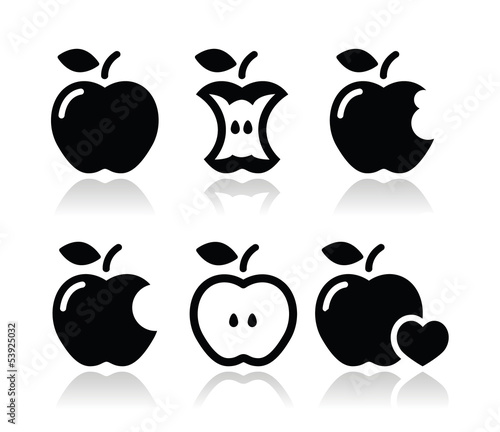Apple, apple core, bitten, half vector icons