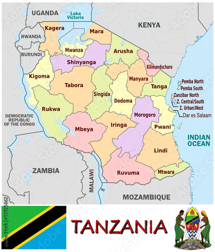 Tanzania Africa national emblem map symbol motto